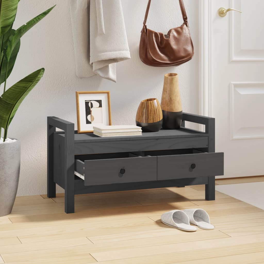 Panca da Ingresso Grigio 80x40x43 cm in Legno Massello di Pino | homemem39