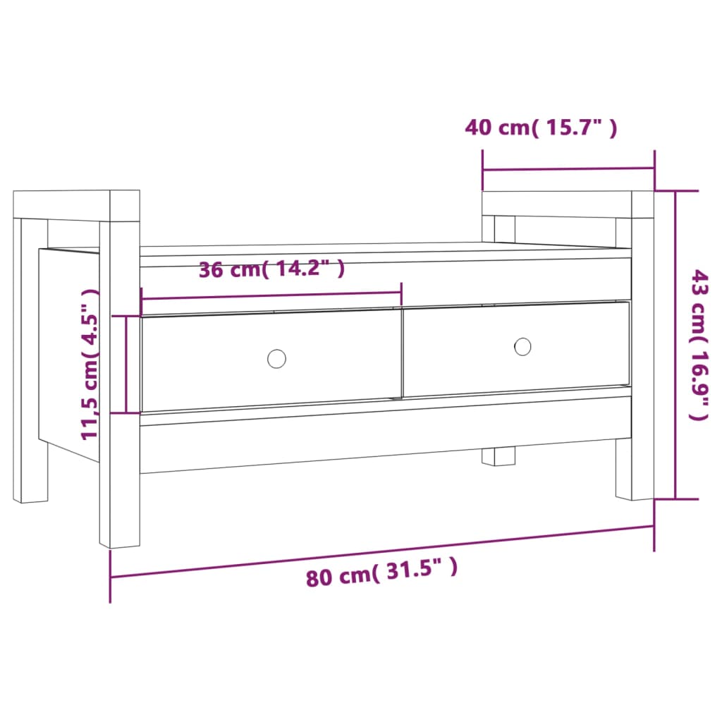 Panca da Ingresso Grigio 80x40x43 cm in Legno Massello di Pino | homemem39