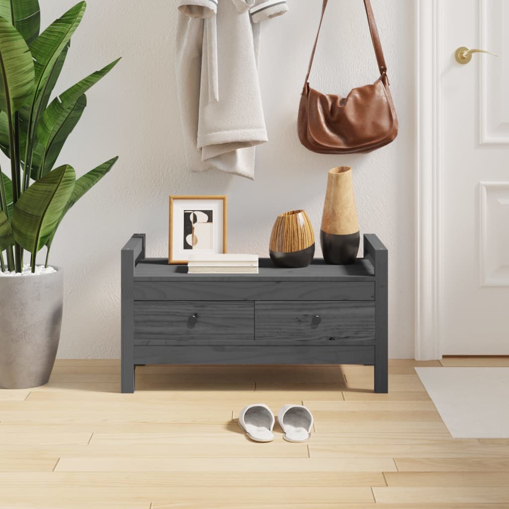 Panca da Ingresso Grigio 80x40x43 cm in Legno Massello di Pino | homemem39