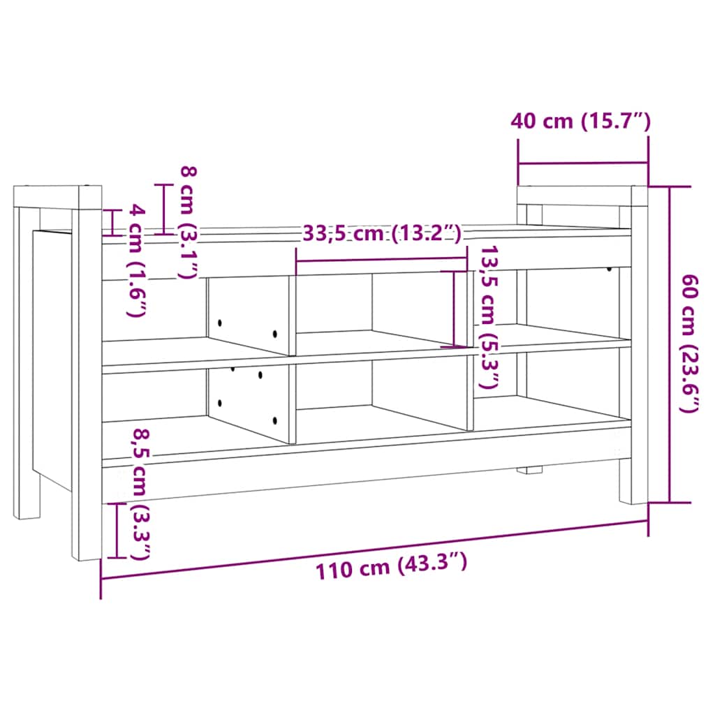 Panca da Ingresso 110x40x60 cm in Legno Massello di Pino | homemem39