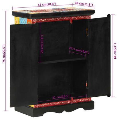 Credenza Dipinta Mano con Ante 53x30x75 cm Legno Massello Mango