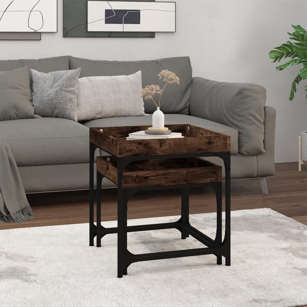 Tavolini 2 pz Rovere Fumo in Legno Multistrato | homemem39