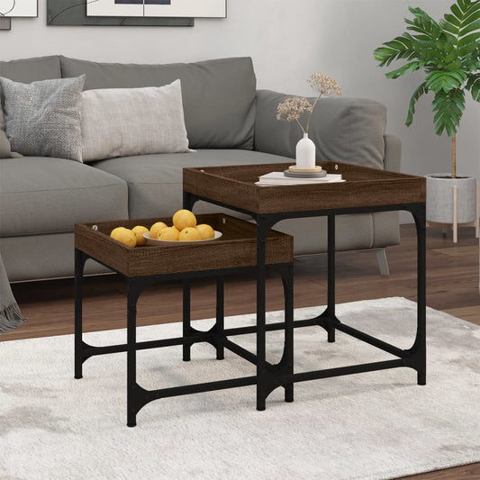 Tavolini 2 pz Rovere Marrone in Legno Multistrato | homemem39