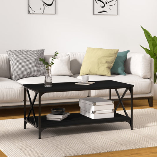 Tavolino da Salotto Nero 100x50x45 cm Legno Multistrato e Ferro | homemem39
