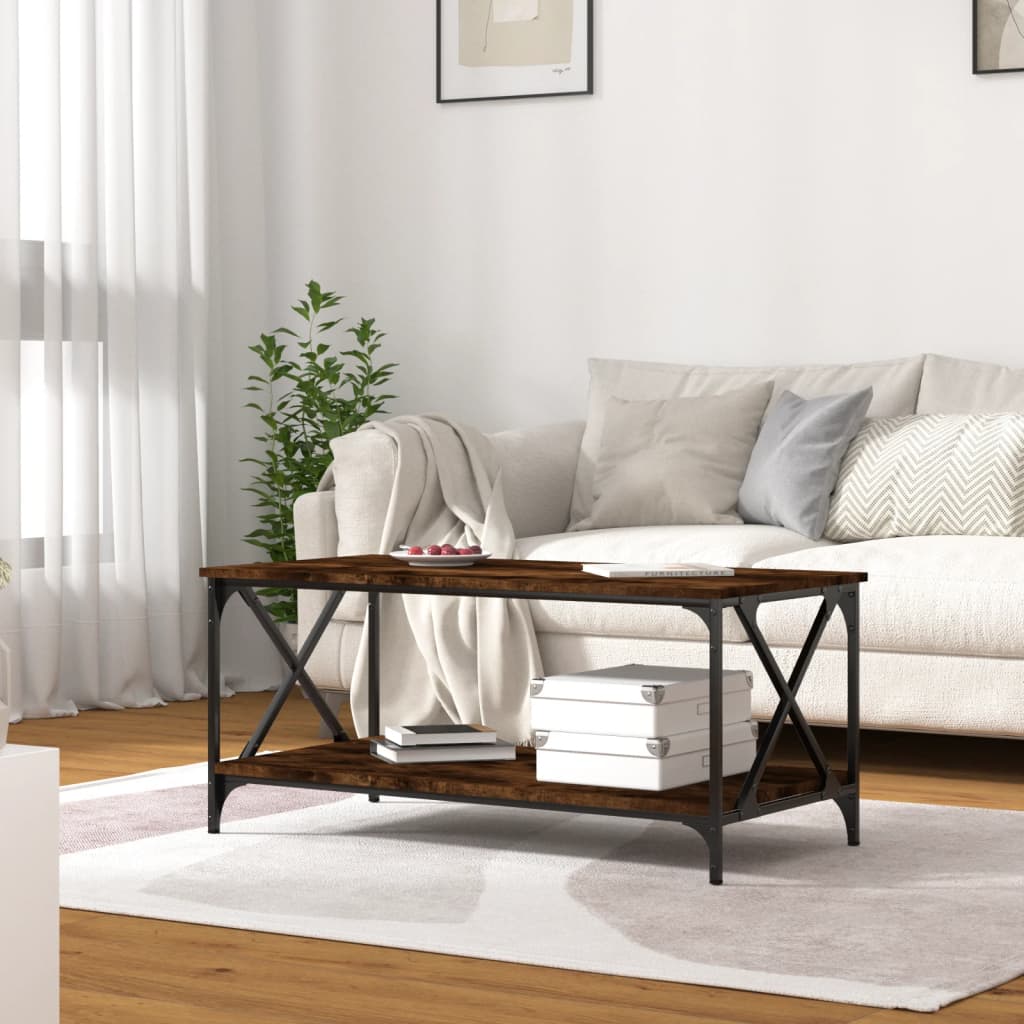Tavolino Rovere Fumo 100x50x45 cm in Legno Multistrato e Ferro | homemem39