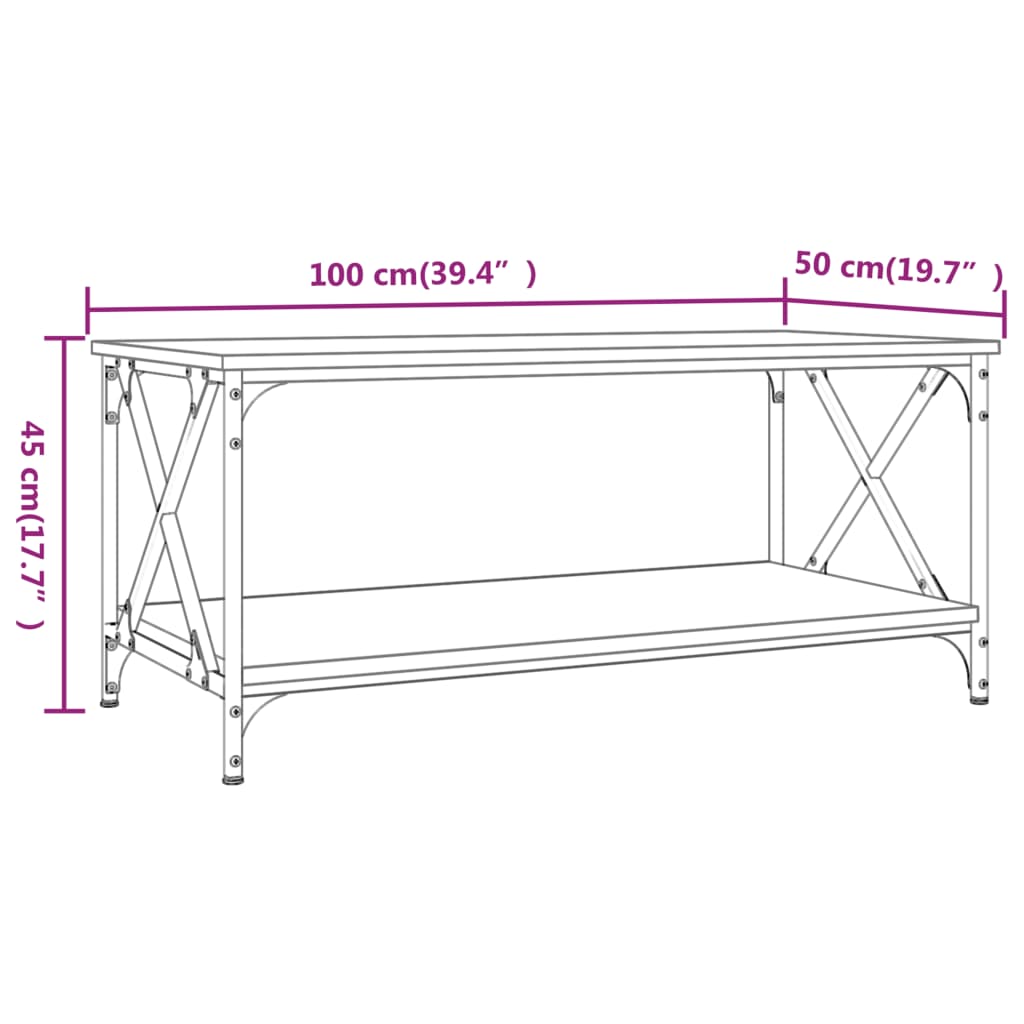 Tavolino Rovere Fumo 100x50x45 cm in Legno Multistrato e Ferro | homemem39
