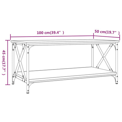 Tavolino Rovere Fumo 100x50x45 cm in Legno Multistrato e Ferro | homemem39