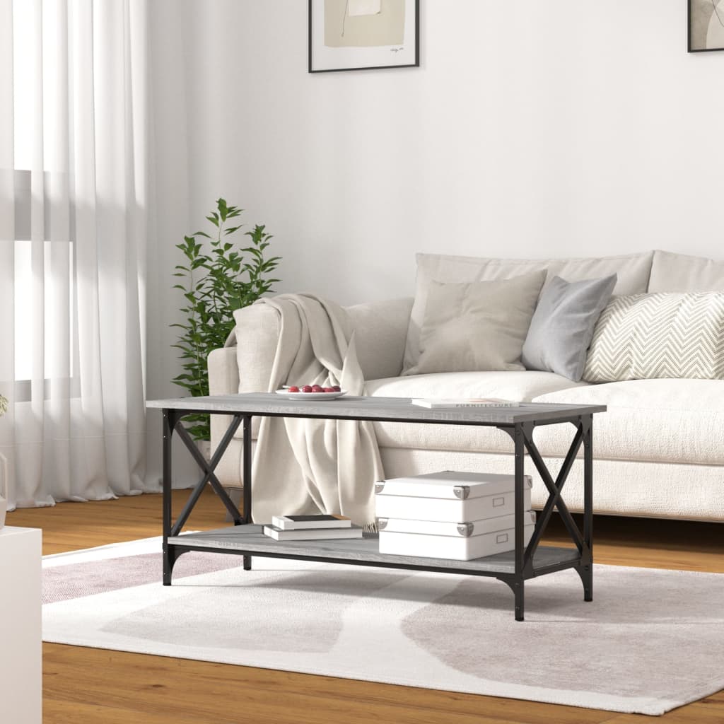 Tavolino Grigio Sonoma 100x45x45cm in Legno Multistrato e Ferro | homemem39