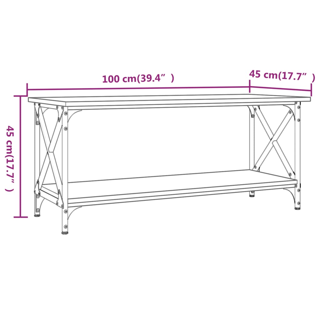 Tavolino Grigio Sonoma 100x45x45cm in Legno Multistrato e Ferro | homemem39