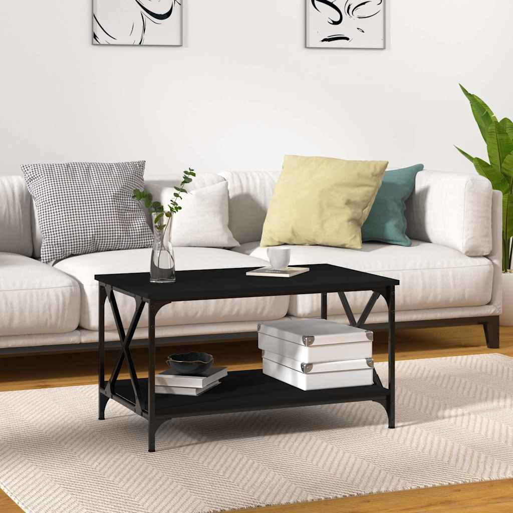 Tavolino da Salotto Nero 80x50x45 cm Legno Multistrato e Ferro | homemem39