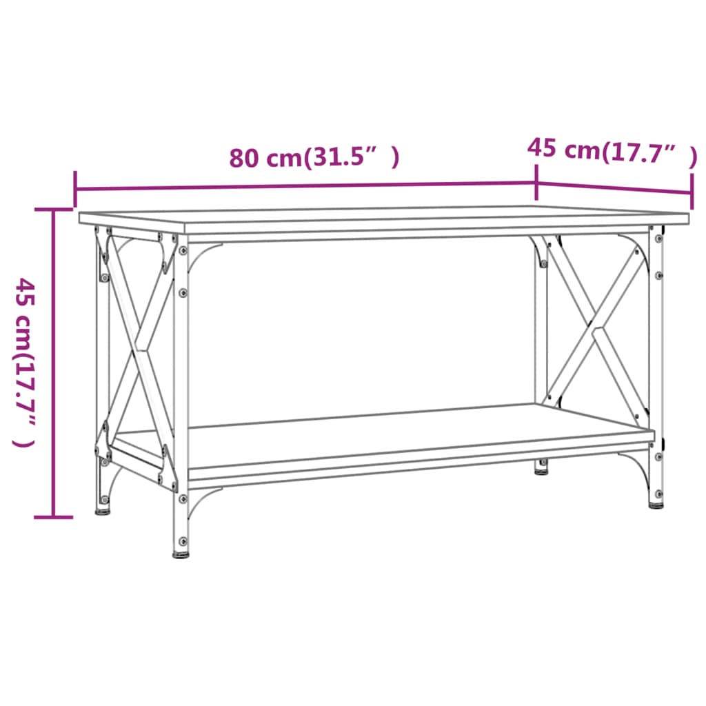 Tavolino Rovere Sonoma 80x45x45 cm in Legno Multistrato e Ferro | homemem39