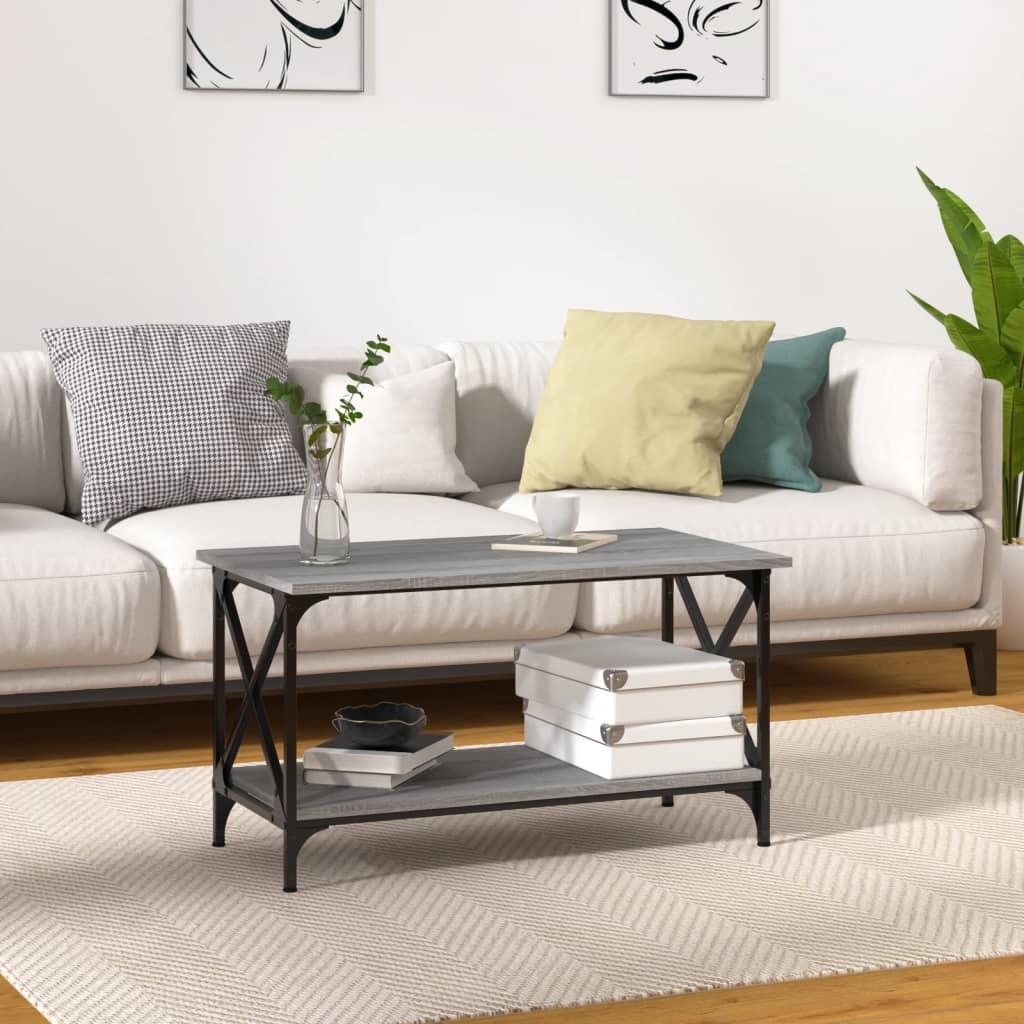 Tavolino Grigio Sonoma 80x45x45cm in Legno Multistrato e Ferro | homemem39