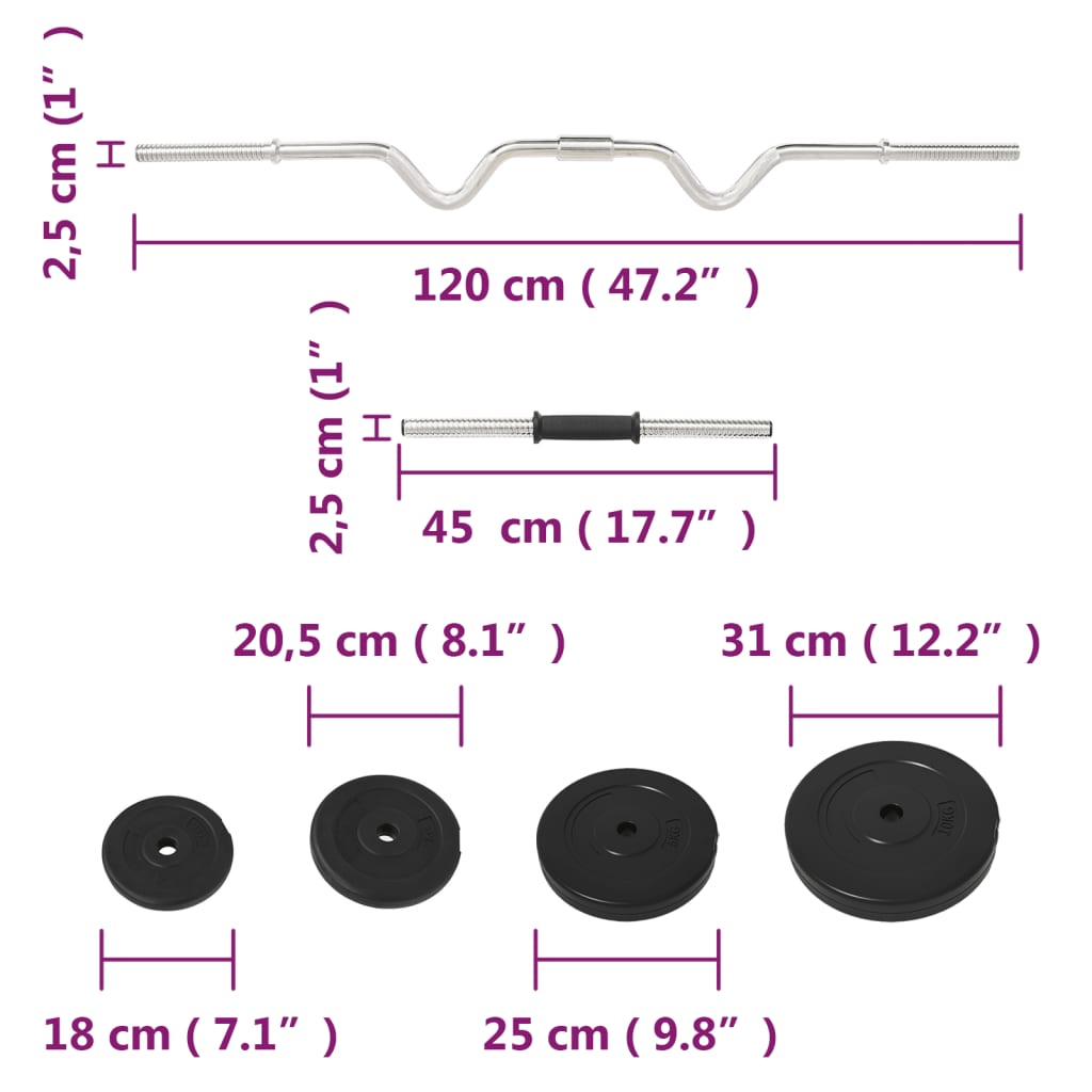 Set Bilanciere Curl e Manubri con Dischi 60 kg | homemem39