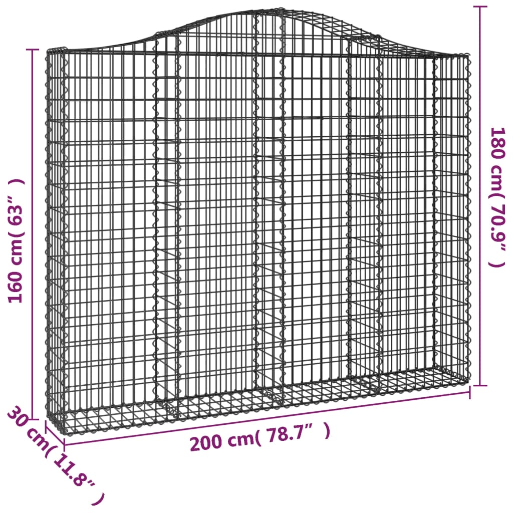 Cesti Gabbioni ad Arco 4 pz 200x30x160/180 cm Ferro Zincato | homemem39