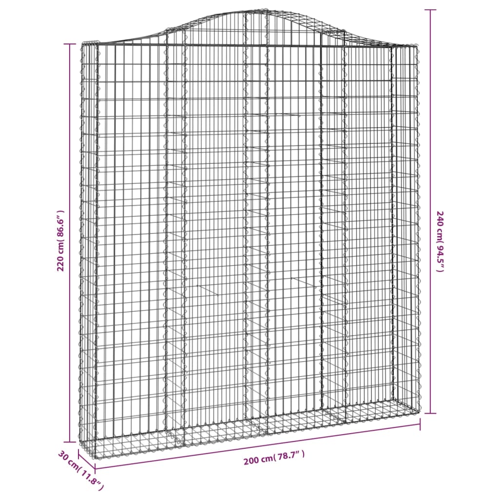 Cesti Gabbioni ad Arco 3 pz 200x30x220/240 cm Ferro Zincato | homemem39
