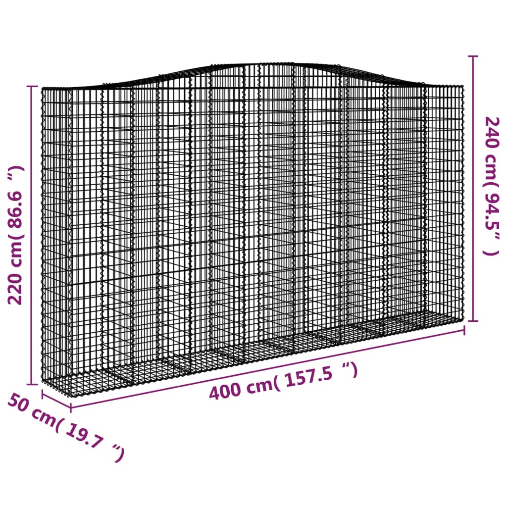 Cesti Gabbioni ad Arco 10 pz 400x50x220/240 cm Ferro Zincato