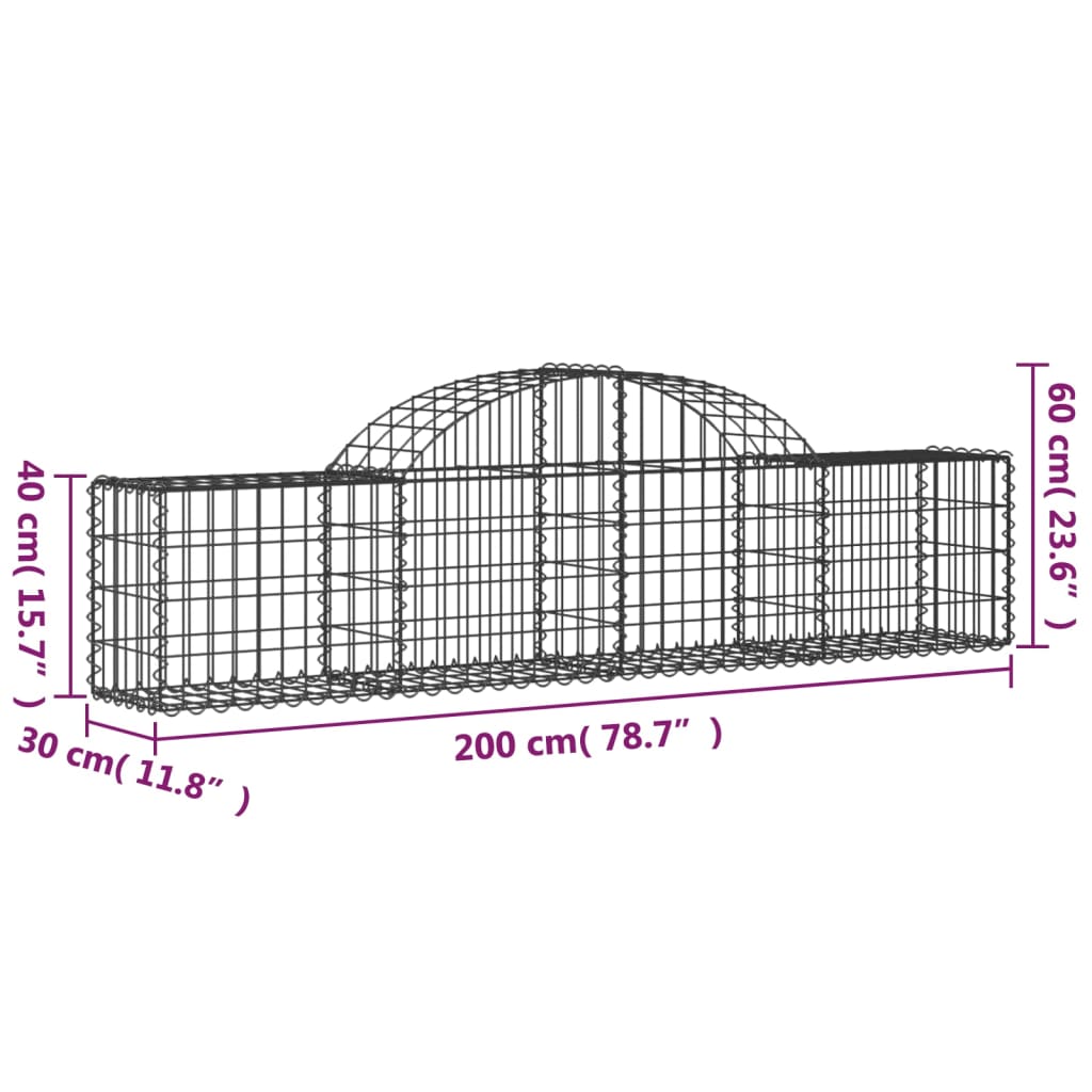 Arched Gabion Baskets 5 pcs 200x30x40/60 cm Galvanized Iron