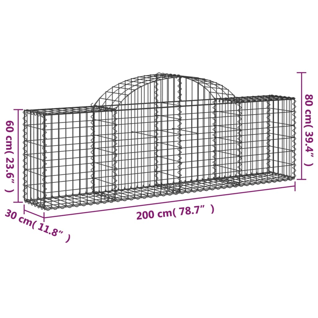 Cesti Gabbioni ad Arco 20 pz 200x30x60/80 cm Ferro Zincato - homemem39