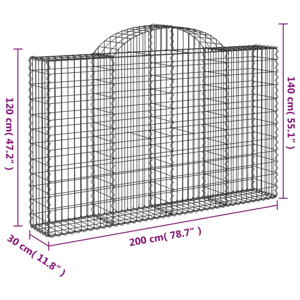 Cesti Gabbioni ad Arco 25 pz 200x30x120/140 cm Ferro Zincato