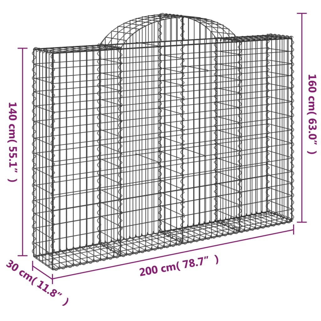 Arched Gabion Baskets 5 pcs 200x30x140/160 cm Galvanized Iron