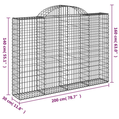 Arched Gabion Baskets 10 pcs 200x30x140/160 cm Galvanized Iron