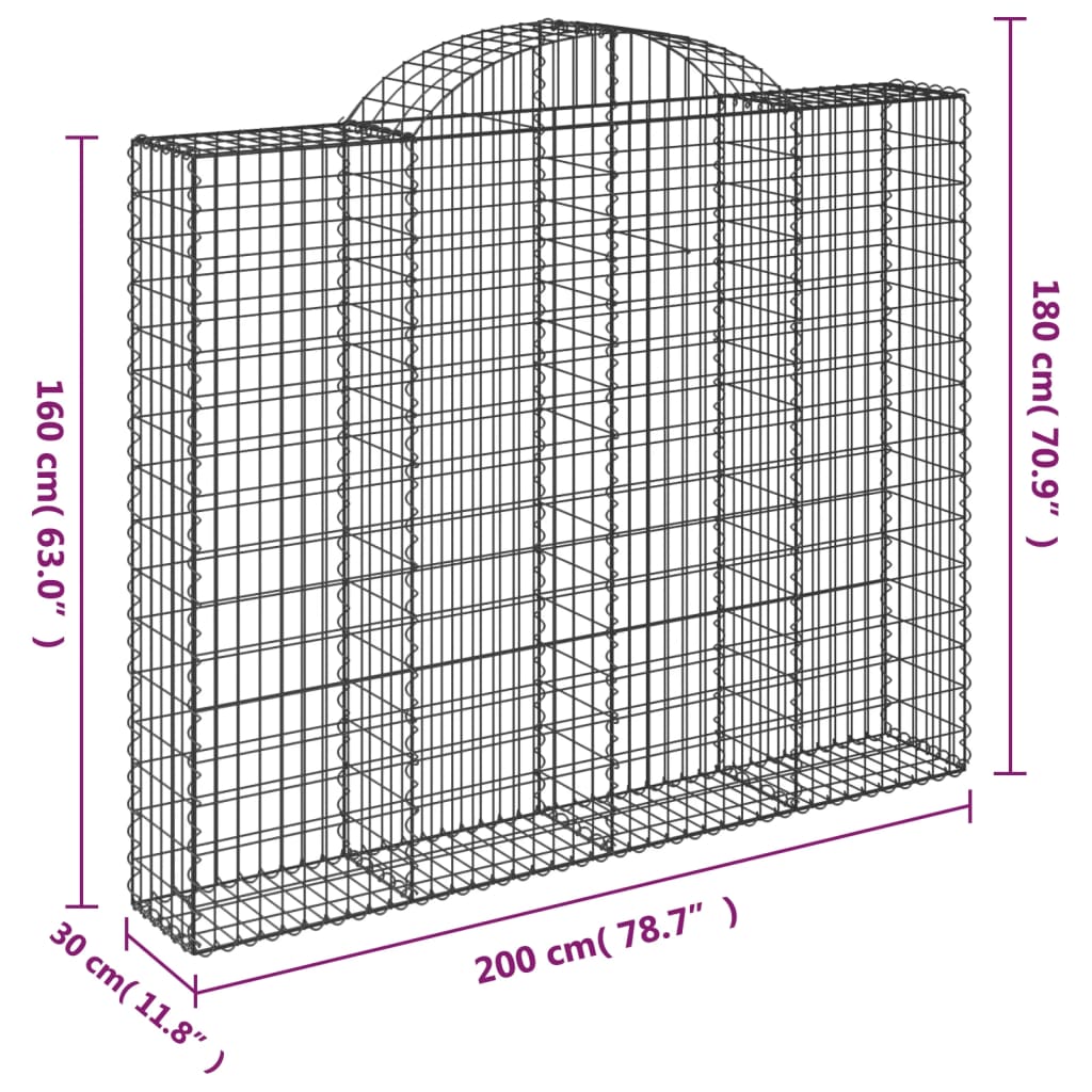 Arched Gabion Baskets 2 pcs 200x30x160/180 cm Galvanized Iron