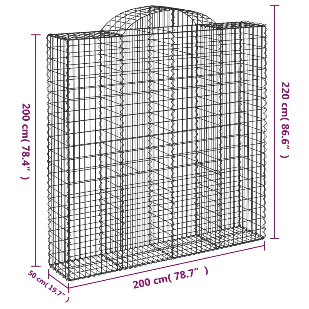 Cesti Gabbioni ad Arco 9 pz 200x50x200/220 cm Ferro Zincato