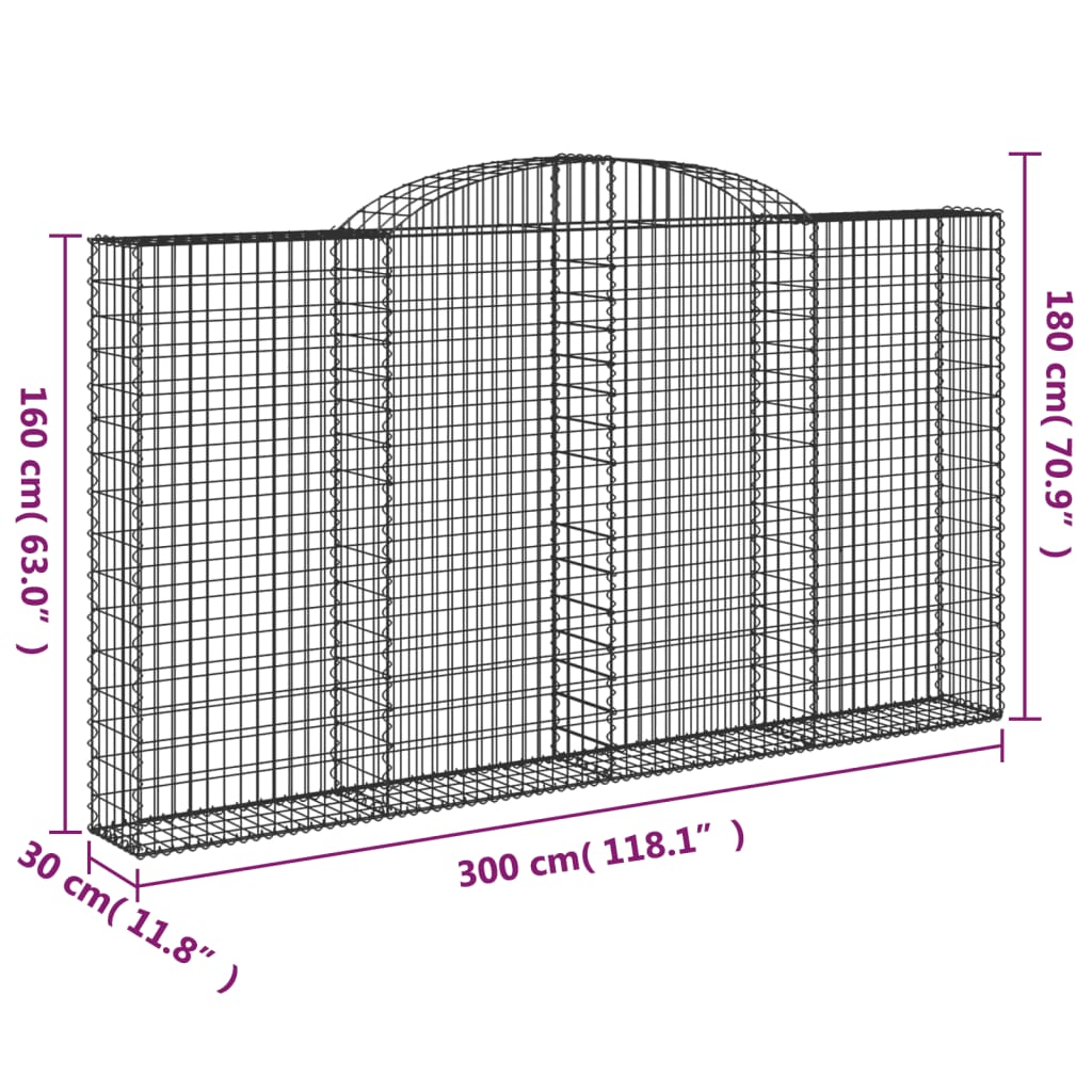 Cesti Gabbioni ad Arco 3 pz 300x30x160/180 cm Ferro Zincato | homemem39