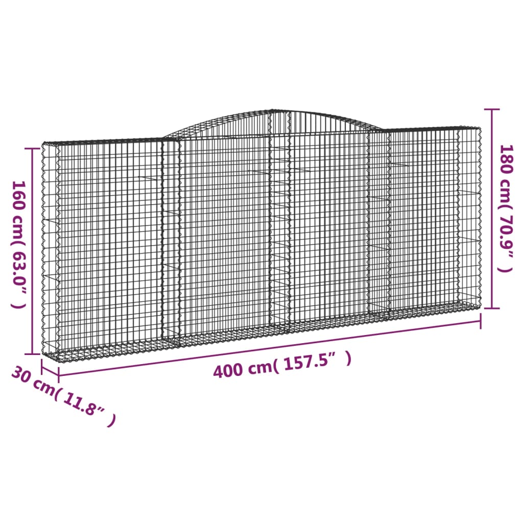 Cesti Gabbioni ad Arco 10 pz 400x30x160/180 cm Ferro Zincato