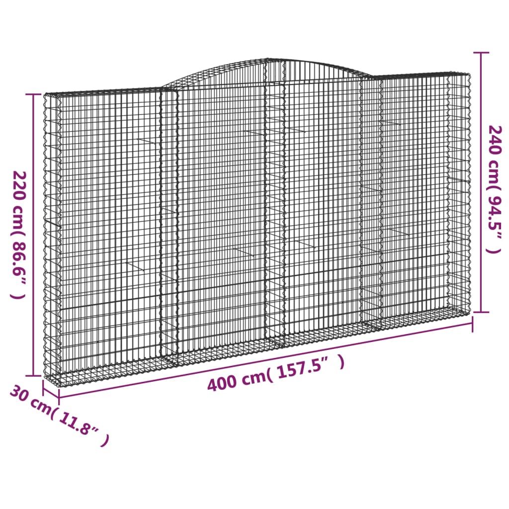 Cesti Gabbioni ad Arco 9 pz 400x30x220/240 cm Ferro Zincato