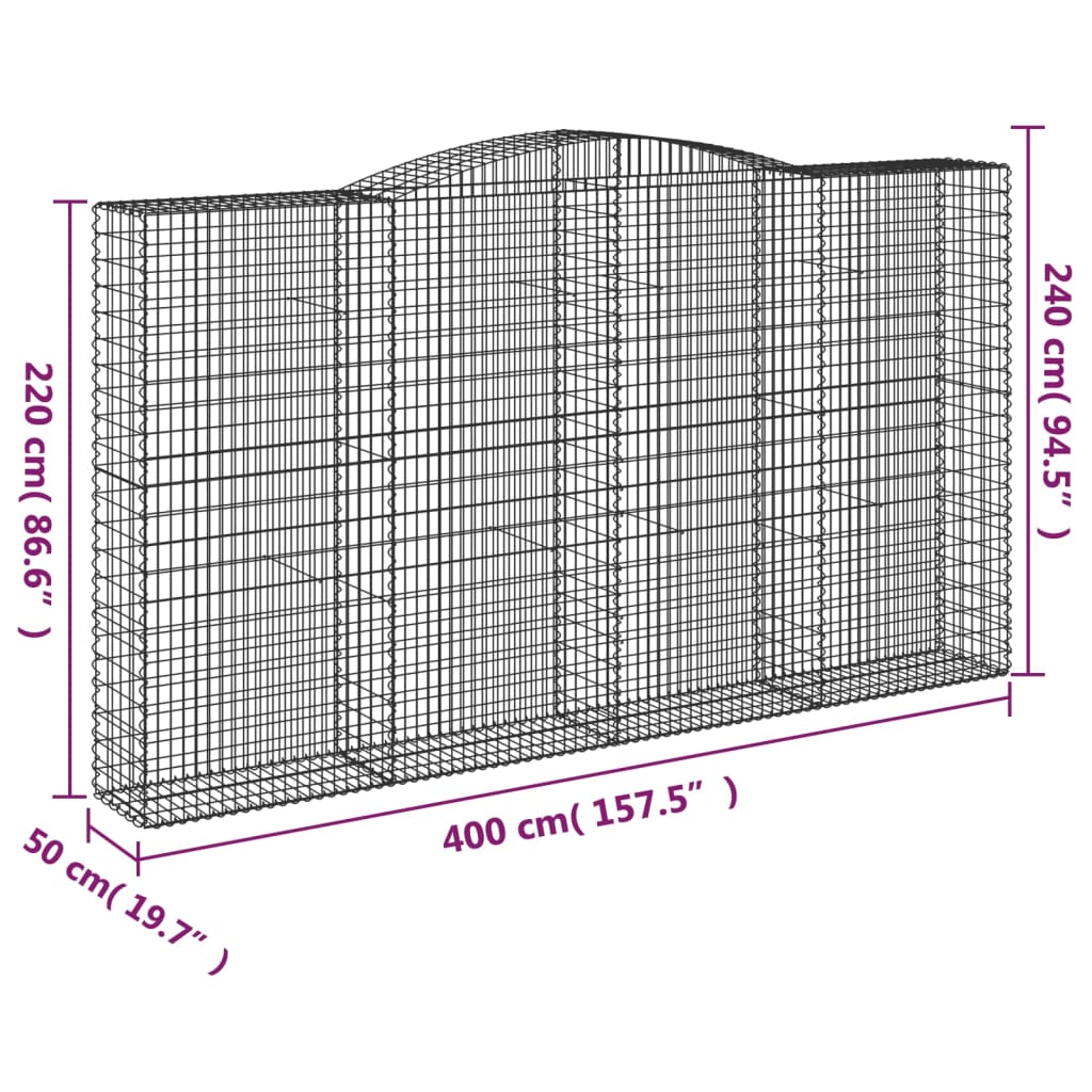 Cesti Gabbioni ad Arco 9 pz 400x50x220/240 cm Ferro Zincato