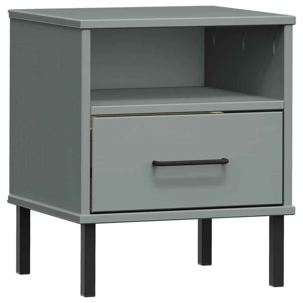 Comodino con Gambe in Metallo Grigio Legno Massello Pino OSLO - homemem39