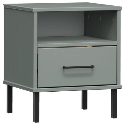 Comodino con Gambe in Metallo Grigio Legno Massello Pino OSLO - homemem39