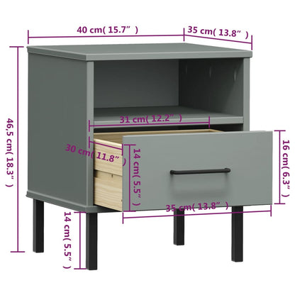 Comodino con Gambe in Metallo Grigio Legno Massello Pino OSLO