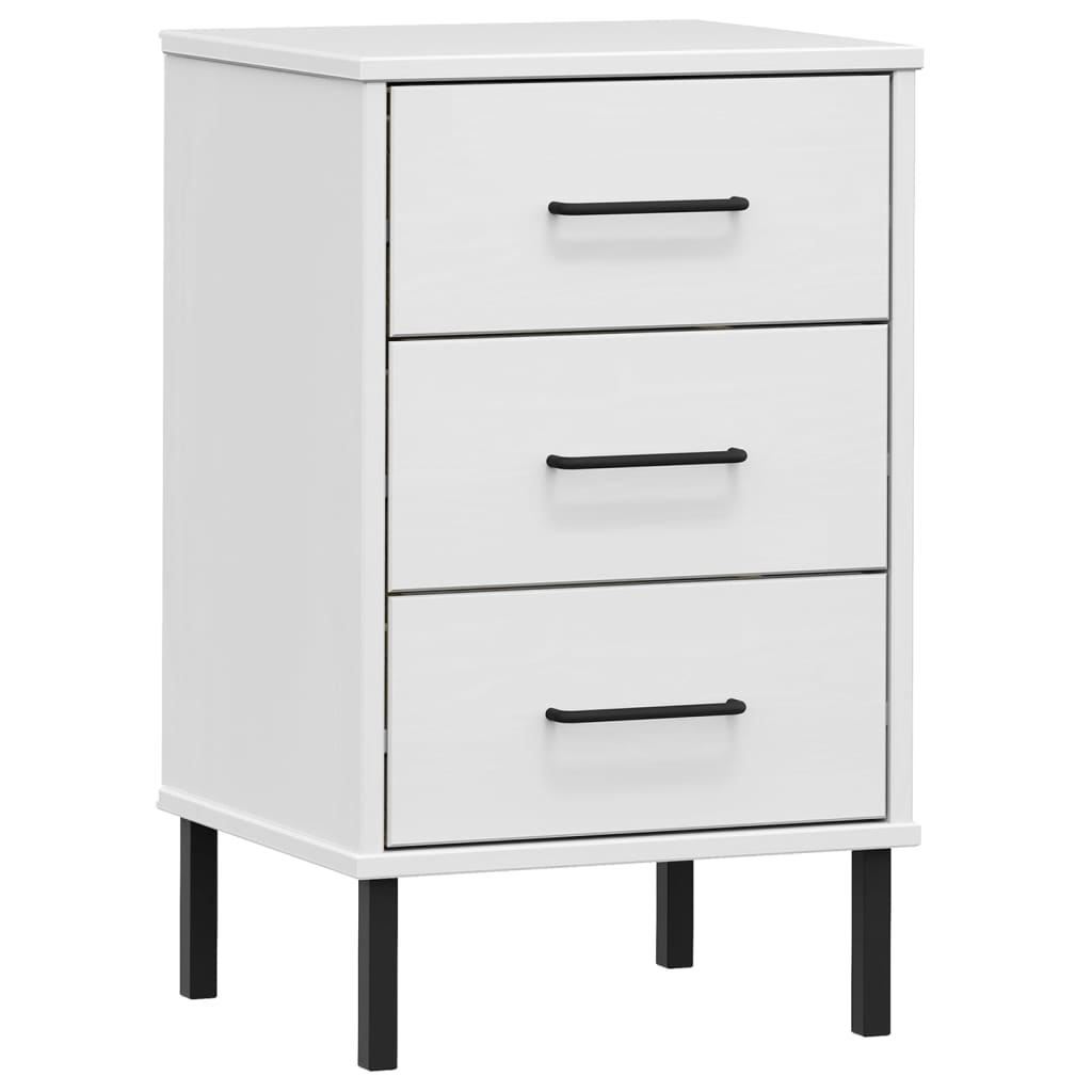 Comodino con Gambe in Metallo Bianco Legno Massello Pino OSLO | homemem39