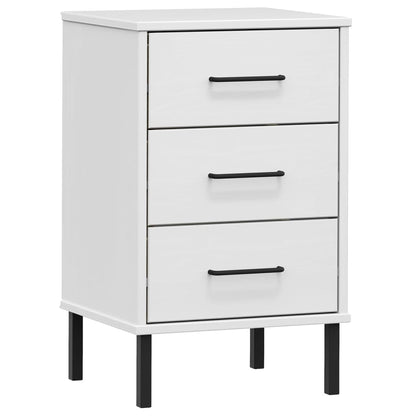 Comodino con Gambe in Metallo Bianco Legno Massello Pino OSLO | homemem39