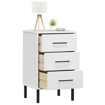 Comodino con Gambe in Metallo Bianco Legno Massello Pino OSLO | homemem39