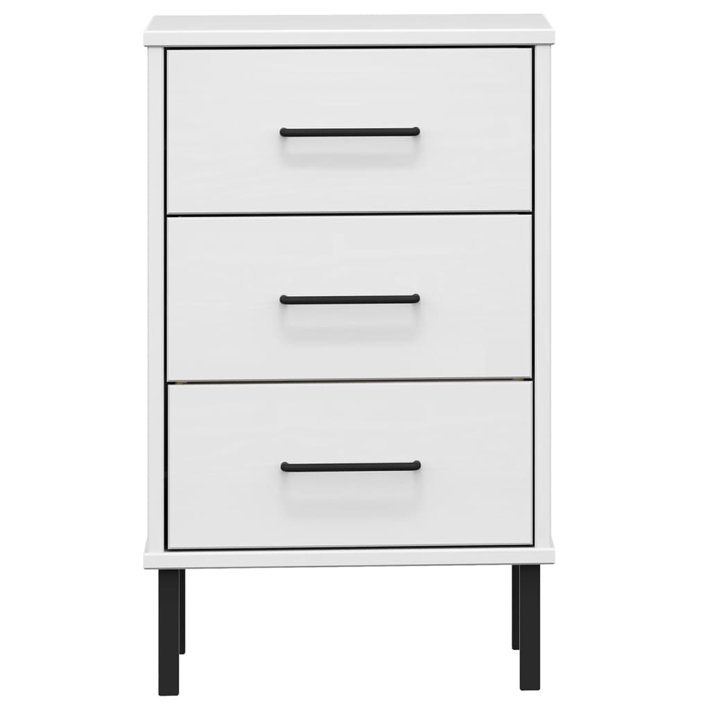 Comodino con Gambe in Metallo Bianco Legno Massello Pino OSLO | homemem39
