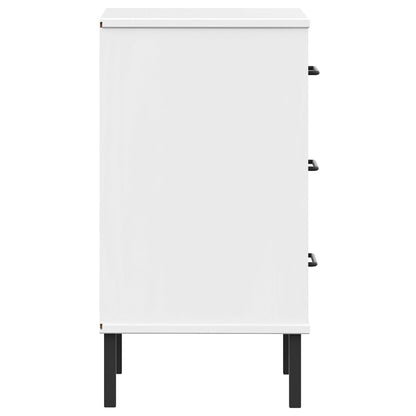 Comodino con Gambe in Metallo Bianco Legno Massello Pino OSLO | homemem39