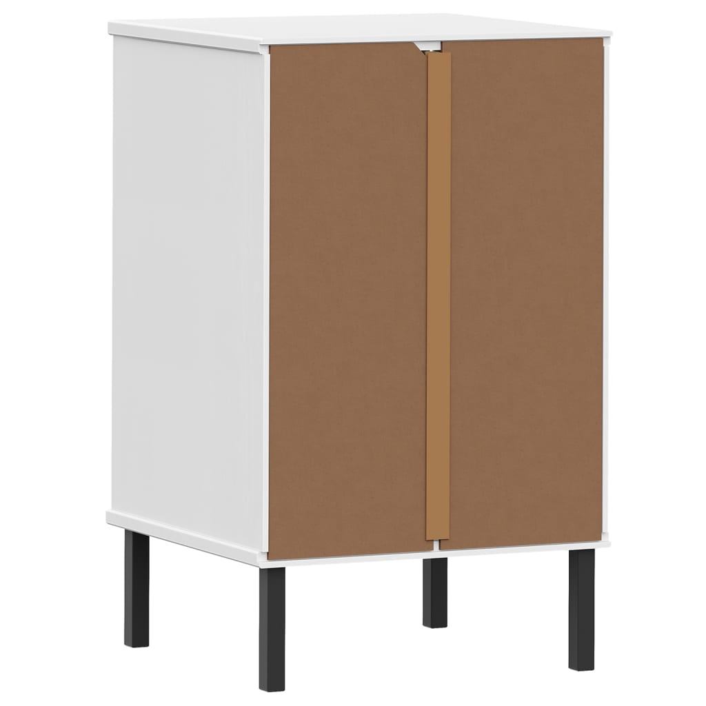 Comodino con Gambe in Metallo Bianco Legno Massello Pino OSLO | homemem39