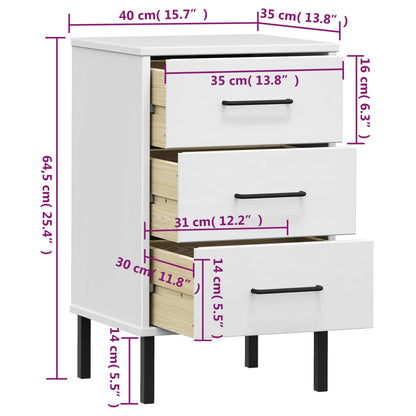 Comodino con Gambe in Metallo Bianco Legno Massello Pino OSLO | homemem39