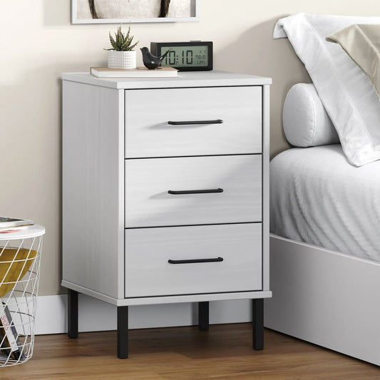 Comodino con Gambe in Metallo Bianco Legno Massello Pino OSLO | homemem39