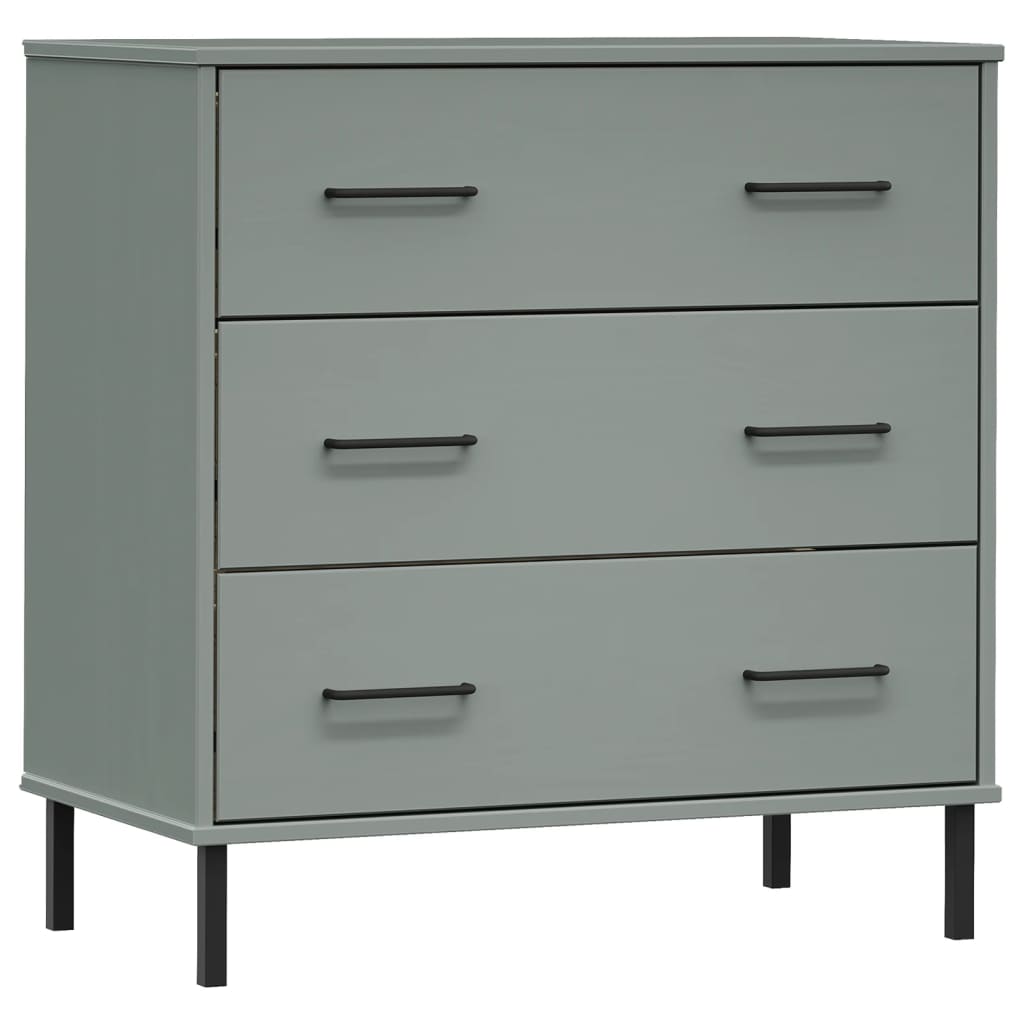 Credenza con 3 Cassetti Grigio 77x40x79,5cm Legno Massello OSLO