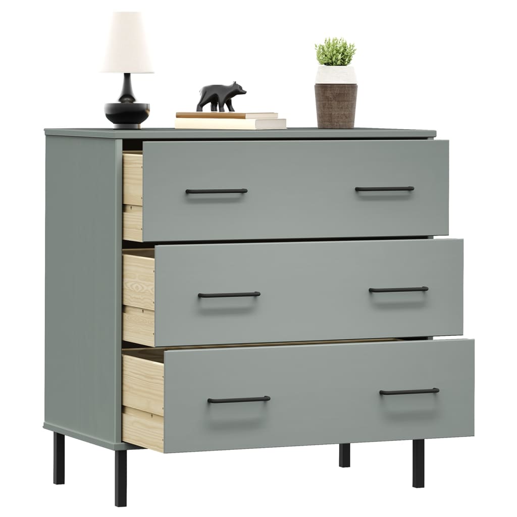 Credenza con 3 Cassetti Grigio 77x40x79,5cm Legno Massello OSLO