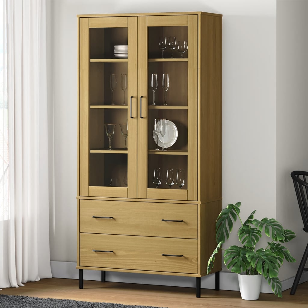 Libreria con Gambe Metallo Marrone 85x35x172,5 cm Massello OSLO | homemem39