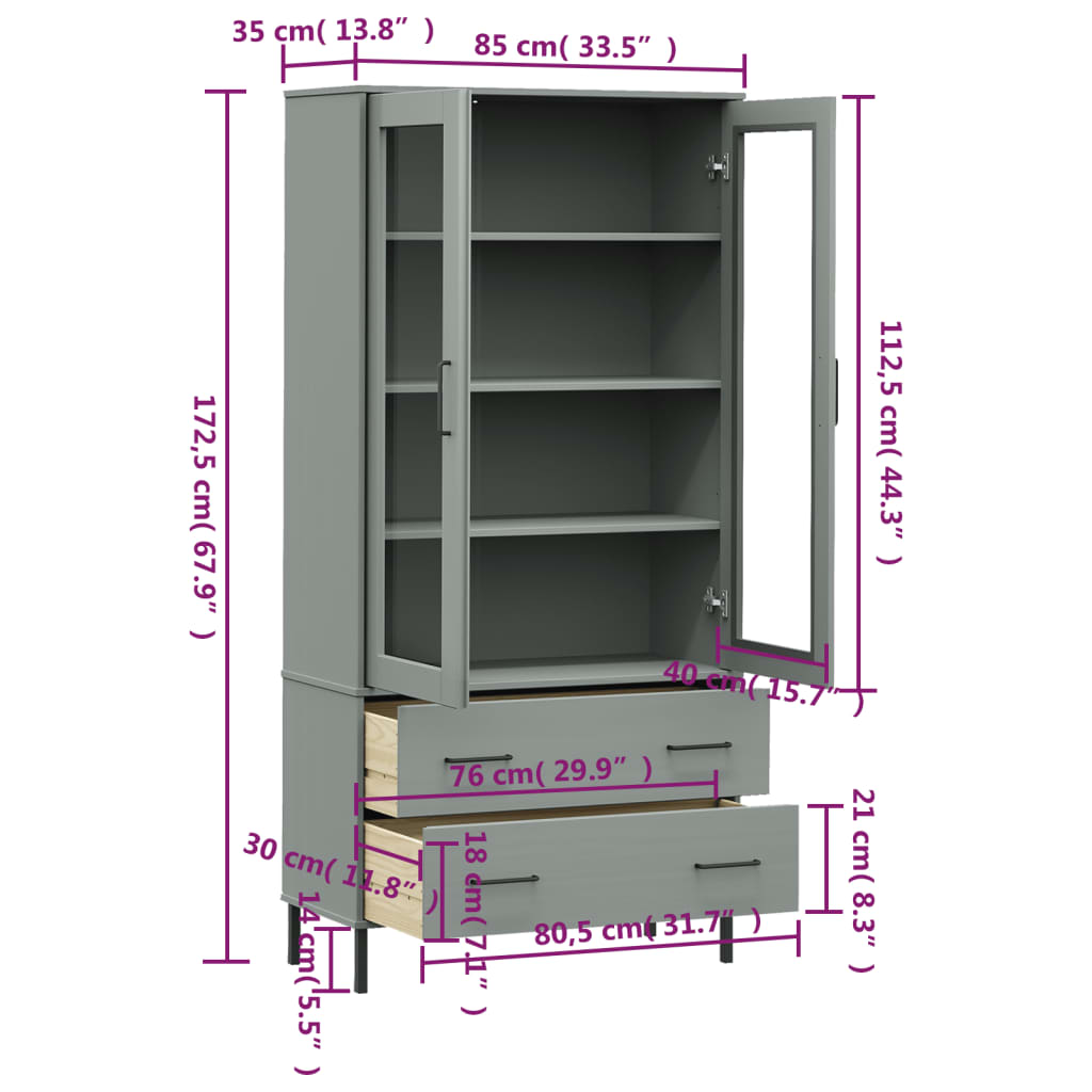 Libreria Gambe Metallo Grigio 85x35x172,5cm Legno Massello OSLO - homemem39