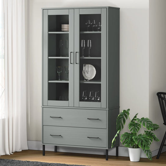 Libreria Gambe Metallo Grigio 85x35x172,5cm Legno Massello OSLO - homemem39