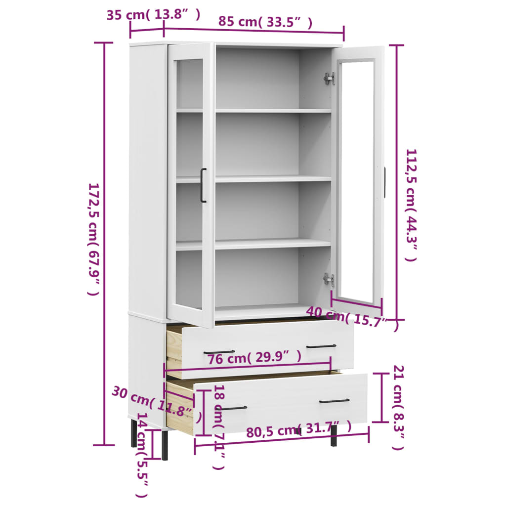 Libreria Gambe Metallo Bianco 85x35x172,5cm Legno Massello OSLO - homemem39