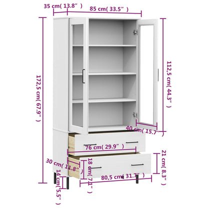 Libreria Gambe Metallo Bianco 85x35x172,5cm Legno Massello OSLO - homemem39