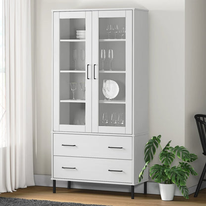 Libreria Gambe Metallo Bianco 85x35x172,5cm Legno Massello OSLO - homemem39